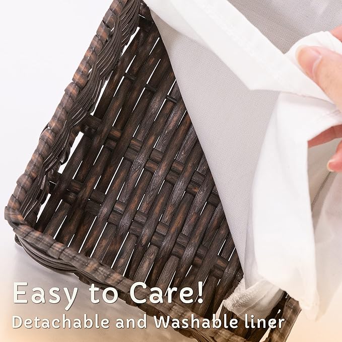 Baskets for Organizing, Undershelf Wicker Storage, Hand Woven Organizer for Closet Organization, Rectangular Resin with Lid, Set of 3, Walnut Brown