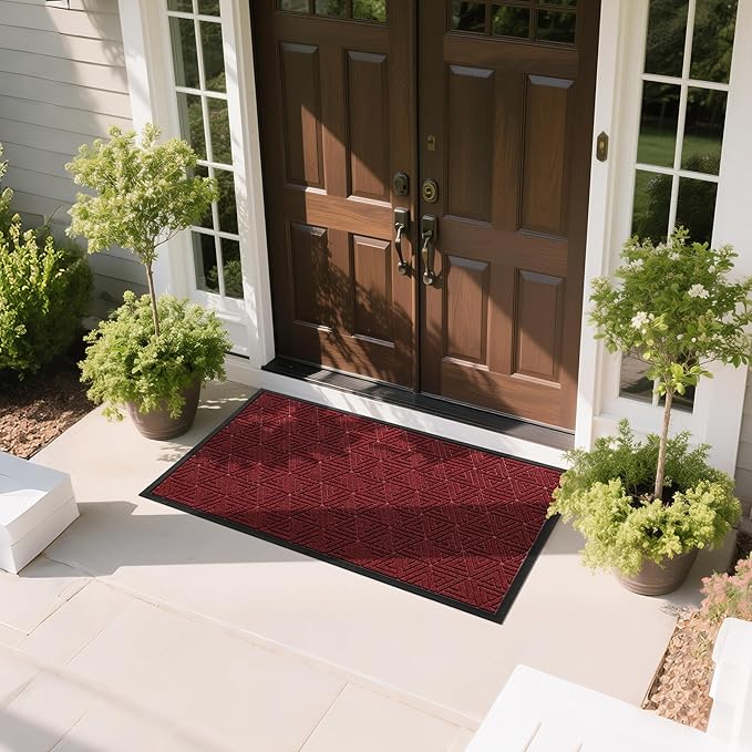 Yimobra Large Door Mat 47x32, All-Weather Waterproof Non-Slip Welcome Matt Outdoor, Heavy Duty Non Slip Doormat for Entryway for Patio and Garage Indoor, Easy Clean, Black Red
