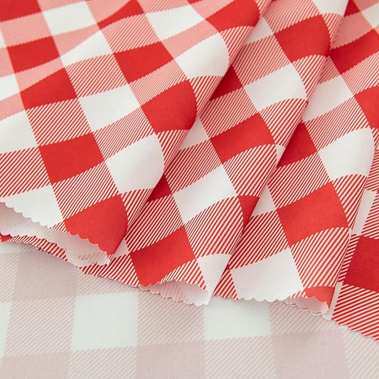 Waterproof Plaid Tablecloth Fabric - Round 90 Inch Classic Gingham Checker Table Cloth for Indoor/Outdoor Use - Buffalo Table Cover for Picnics, BBQs, and Parties