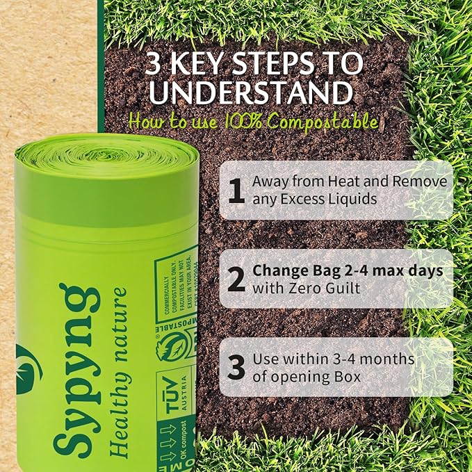 Compostable Kitchen Trash Bags 3-4 Gallon (100-Pack) - Heavy-Duty 1.1 Mil, 100% Biodegradable, ASTM D6400, BPI & OK Compost HOME Certified, Eco-Friendly, Leakproof & Odor Control