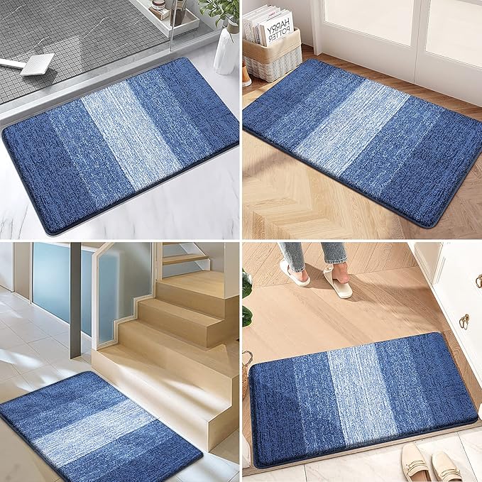Kitinjoy Indoor Outdoor Door Mat, 71x24 Non-Slip Absorbent Dirt Trapper, Low-Profile Washable Inside Entrance Front Floor Mat, Sturdy Soft Entry Doormats for Entryway, Navy Blue
