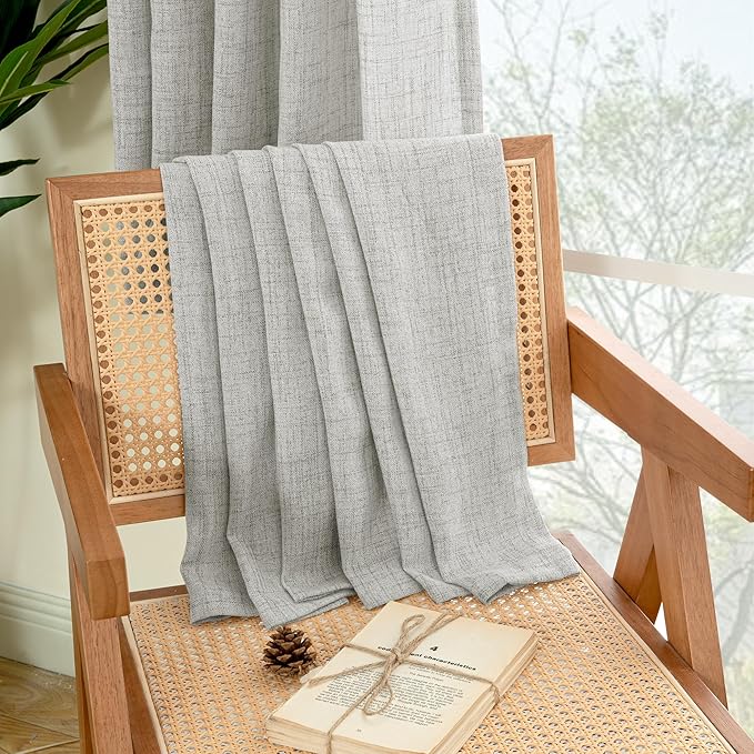 YoungsTex Light Grey Linen Curtains 63 Inch Length 2 Panels for Living Room, Back Tab and Rod Pocket Light Filtering Window Drapes for Bedroom Farmhosue Decorative Privacy, 60 X 63 Inch