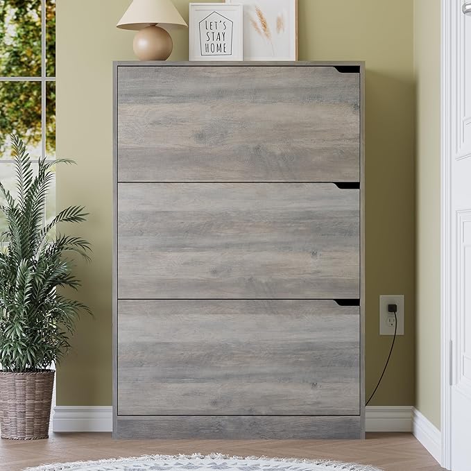 Shoe Cabinet with Odor Control and Back Panels, Deodorizing Slim 3-Flip Shoe Storage Cabinet for Entryway, Freestanding Hidden Shoe Rack Organizer for Entrance, Hallway, Bedroom