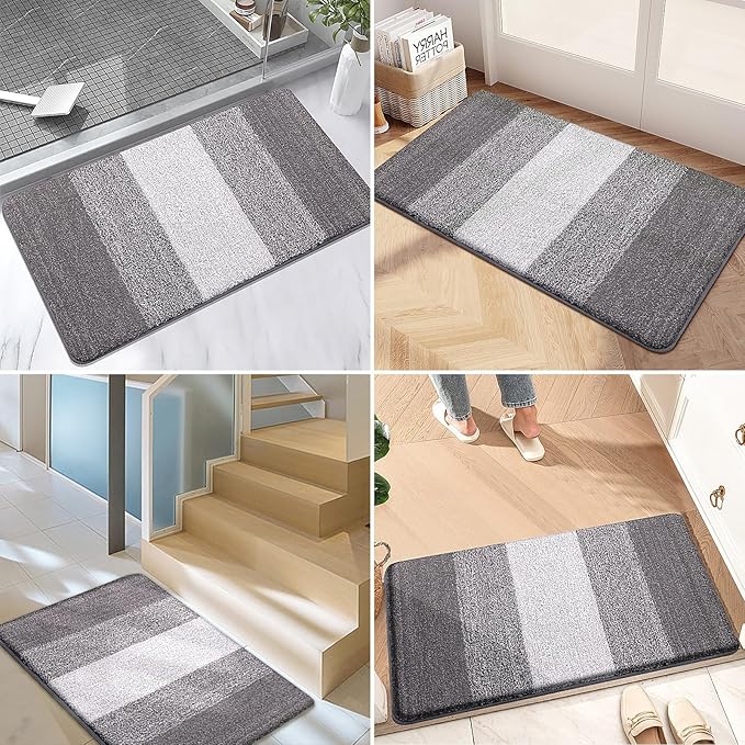 Kitinjoy Indoor Outdoor Door Mat, 59x36 Non-Slip Absorbent Dirt Trapper, Low-Profile Washable Inside Entrance Front Floor Mat, Sturdy Soft Entry Doormats for Entryway, Light Grey