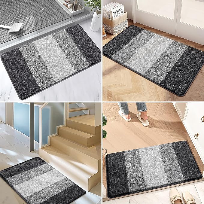 Kitinjoy Indoor Outdoor Door Mat, 48x32 Non-Slip Absorbent Dirt Trapper, Low-Profile Washable Inside Entrance Front Floor Mat, Sturdy Soft Entry Doormats for Entryway, Grey