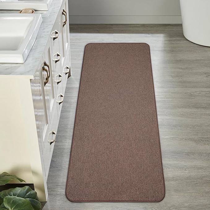 Bath Mat,Ultra Thin Bathroom Runner Rugs,Large Bath Mats for Bathroom,Quick Dry,Non-Slip,Machine Washable,Low Pile,Bath Rug,Shower Outside,Sink,Home Decor Accessories.Brown,1'9"x3'11"(21x47inch)