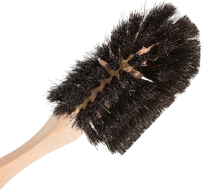 Redecker Oiled Beechwood Dish Brush with Curved Handle and Black Horsehair, 10-1/2-Inches Long, Made in Germany
