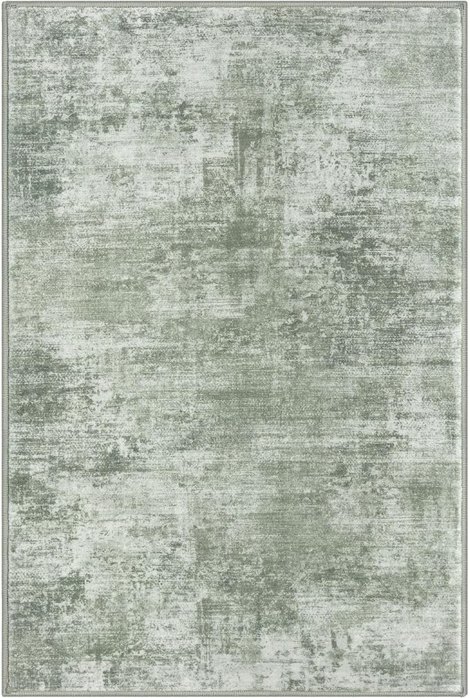 IOHOUZE Small Abstract Area Rug 2x3 Ft Entryway Rugs Washable Door Mat Indoor Entrance, Rubber Backed Throw Rugs, Printed Faux Wool Non Slip Floor Carpet for Foyer Front Door Sink, Sage Green