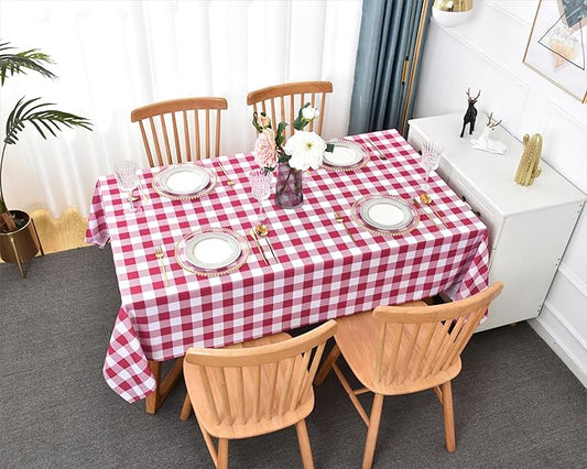 Waterproof Gingham Tablecloth Fabric - Oblong 52x70 Inch Classic Buffalo Tartan Valentines Table Cloth for Outdoor Use - Valentine's Tabletop Cover Perfect for Dinner, BBQs, and Parties