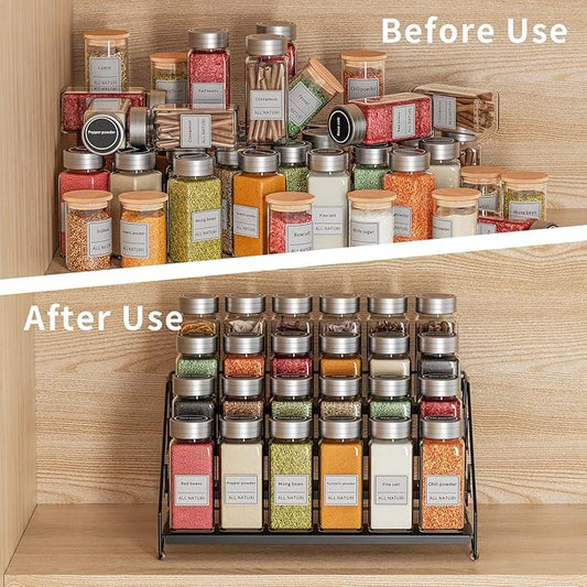 RCHYFEED Spice Rack Organizer for Cabinet Pantry,4 Tier Spice Rack Countertop, Depth Adjustable Spice Organization for Cabinet,Tierd Seasoning Organizer for Cabinet(Black, 1Pack)