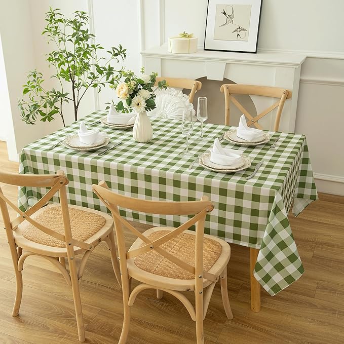 Waterproof Checkered Tablecloth Fabric - Rectangle 58x84 Inch Classic Gingham Buffalo Plaid Table Cloth for Indoor/Outdoor Use - Washable Table Cover for Kitchen, BBQs, and Parties