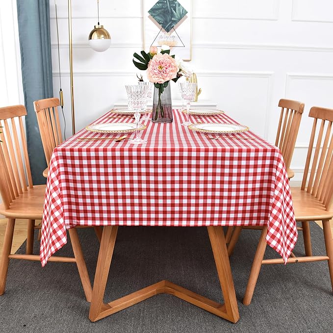 Waterproof Checkered Tablecloth Fabric - Rectangle 58x84 Inch Classic Gingham Buffalo Plaid Table Cloth for Indoor/Outdoor Use - Washable Table Cover for Kitchen, BBQs, and Parties