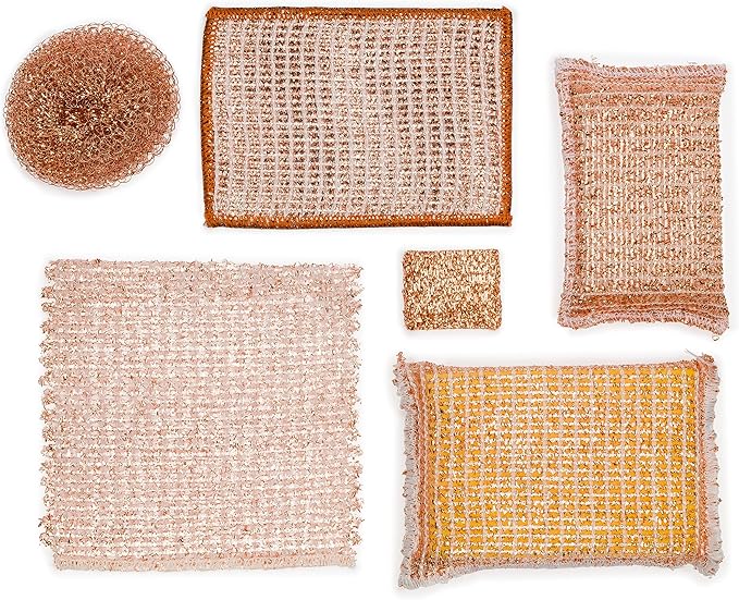 REDECKER Kitchen Woven Copper Sponge, 2-Piece - Abrasive Scrubber, Cleans Stainless Steel Appliances, Pots and Pans, Auto Parts and More, Machine Washable - Copper Cleaning Sponge