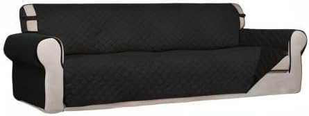 PureFit Reversible Quilted Sofa Cover, Water Resistant Slipcover Furniture Protector, Washable Couch Cover with Non Slip and Elastic Straps for Kids, Dogs, Pets (XX Large, Black/Black)