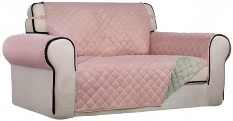 PureFit Reversible Quilted Sofa Cover, Water Resistant Slipcover Furniture Protector, Washable Couch Cover with Non Slip and Elastic Straps for Kids, Dogs, Pets (Loveseat, Pink/Beige)