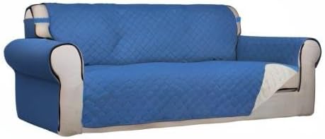 PureFit Reversible Quilted Sofa Cover, Water Resistant Slipcover Furniture Protector, Washable Couch Cover with Non Slip Foam and Elastic Straps for Kids, Dogs, Pets (X Large, Blue/Ivory)