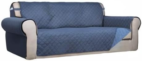 PureFit Reversible Quilted Sofa Cover, Water Resistant Slipcover Furniture Protector, Washable Couch Cover with Non Slip and Elastic Straps for Kids, Dogs, Pets (Sofa, Dark Blue/Light Blue)