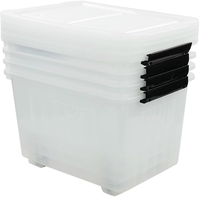 4-Pack Clear Plastic Storage Bins with Lid, 42 L Large Plastic Storage Box
