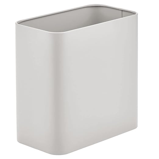 mDesign Small Metal 2.4 Gallon Trash Can Wastebasket Garbage Bin for Bathroom, Light Gray, Pack of 1