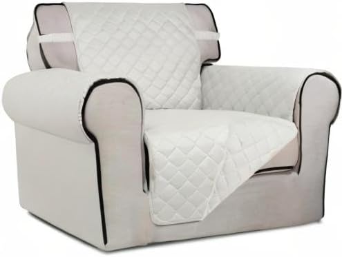 PureFit Reversible Quilted Sofa Cover, Water Resistant Slipcover Furniture Protector, Washable Couch Cover with Non Slip and Elastic Straps for Kids, Dogs, Pets (Chair, Ivory/Ivory)