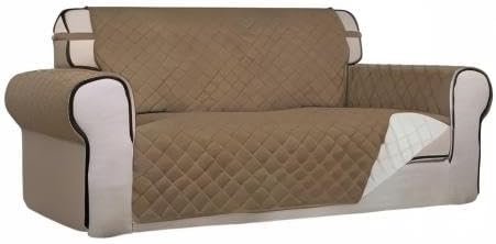 PureFit Reversible Quilted Sofa Cover, Water Resistant Slipcover Furniture Protector, Washable Couch Cover with Non Slip and Elastic Straps for Kids, Dogs, Pets (Oversized Loveseat, Camel/Ivory)