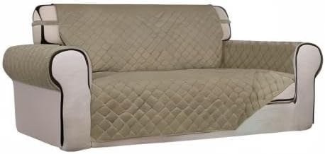 PureFit Reversible Quilted Sofa Cover, Water Resistant Slipcover Furniture Protector, Washable Couch Cover with Non Slip and Elastic Straps for Kids, Dogs, Pets (Oversized Loveseat, Beige/Beige)