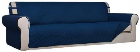 PureFit Reversible Quilted Sofa Cover, Water Resistant Slipcover Furniture Protector, Washable Couch Cover with Non Slip and Elastic Straps for Kids, Dogs, Pets (XX Large, Navy/Navy)