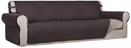 PureFit Reversible Quilted Sofa Cover, Water Resistant Slipcover Furniture Protector, Washable Couch Cover with Non Slip and Elastic Straps for Kids, Dogs, Pets (XX Large, Chocolate/Beige)