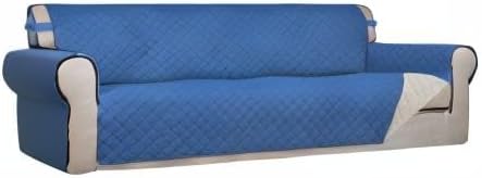 PureFit Reversible Quilted Sofa Cover, Water Resistant Slipcover Furniture Protector, Washable Couch Cover with Non Slip and Elastic Straps for Kids, Dogs, Pets (XX Large, Blue/Ivory)