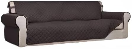PureFit Reversible Quilted Sofa Cover, Water Resistant Slipcover Furniture Protector, Washable Couch Cover with Non Slip and Elastic Straps for Kids, Dogs, Pets (XX Large, Chocolate/Chocolate)