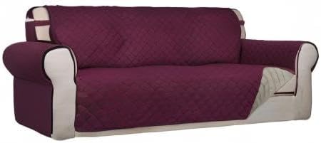 PureFit Reversible Quilted Sofa Cover, Water Resistant Slipcover Furniture Protector, Washable Couch Cover with Non Slip and Elastic Straps for Kids, Dogs, Pets (Sofa, Wine/Beige)