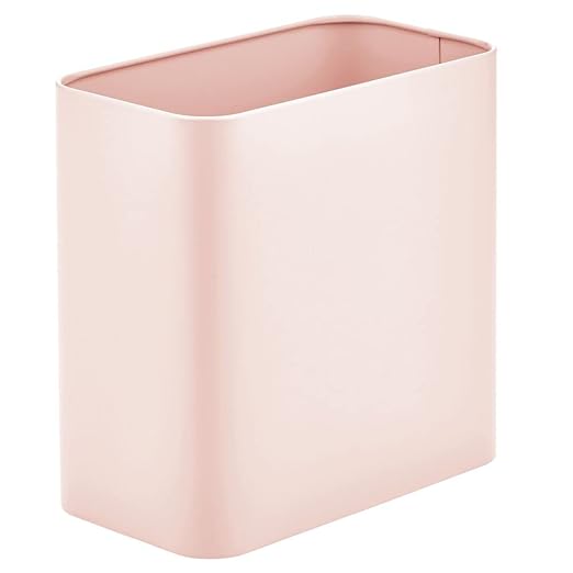 mDesign Metal Wastepaper Bin — Compact Rectangular Bathroom Bin — Rubbish Basket for Home and Office — Light Pink