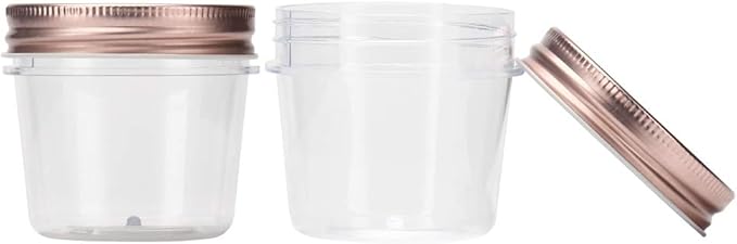 novelinks 4 oz Clear Plastic Jars with Rose Gold Lids – Small Round Refillable Storage Containers for Spices, Food, Crafts, and DIY Gifts – BPA-Free, Leakproof, 20 Pack