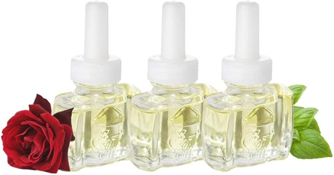 Scent Fill 100% Natural Sweet Rose & Basil Plug in Air Freshener, Scented Oil Refills, 3 Refills