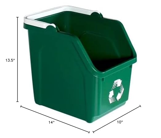6 Gallon Stackable Recycling Bins for Homes, Garages, Offices Made of 100% Recycled Plastic - (Green, 1 Pack)