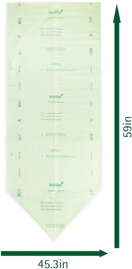 bioMat 64 Gallon Compostable Trash Bags Liners, 30 Count, BPI ASTM D6400 and CMA Certified, Compost Liner Bags for Large Trash Can