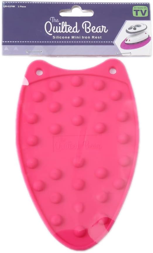 The Quilted Bear Mini Iron Rest - Silicone Heat Resistant Mat for Stress-Free Crafting, Sewing & Quilting Supplies - Durable and Protective Surface for Mini Iron (Pink)