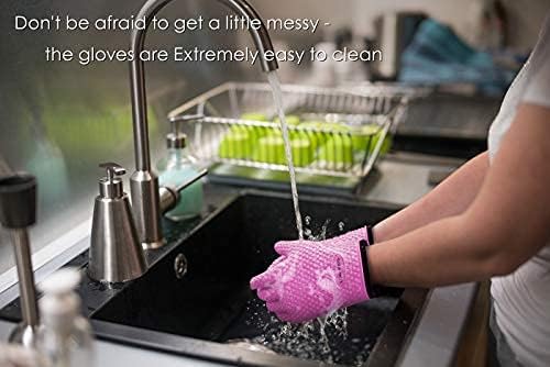 KITCHEN PERFECTION XL Silicone Smoker Oven Gloves-Extreme Heat Resistant BBQ Gloves-Handle Hot Food Right on Your Grill Fryer&Pit|Waterproof Grilling Cooking Baking Mitts|Superior Value Set+3 Bonuses
