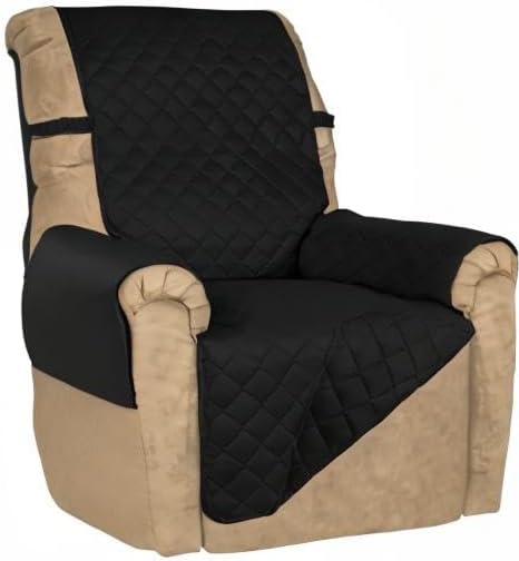 PureFit Reversible Quilted Sofa Cover, Water Resistant Slipcover Furniture Protector, Washable Couch Cover with Non Slip and Elastic Straps for Kids, Dogs, Pets (Small Recliner, Black/Black)