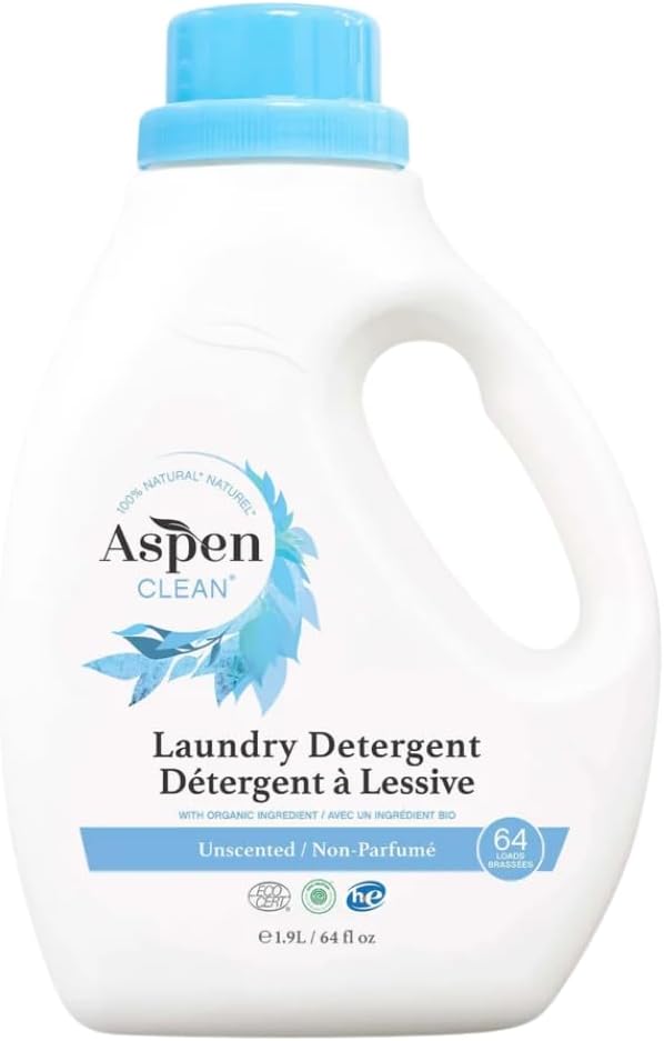 AspenClean Natural Laundry Detergent Unscented - 100% Natural, Organic,Cruelty-Free, Biodegradable - Safe for Babies, Pets & Kids - EWG Certified (ingle Unit)