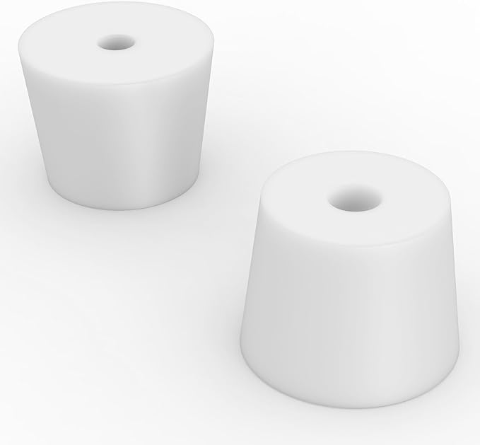 Labasics 5-Pack 9# Single-Hole Silicone Stoppers, White Tapered Lab Seal Stoppers with 0.31" Hole, Durable and Reusable Silicone Plugs for Laboratory Glassware, Airtight Sealing, and Experiments