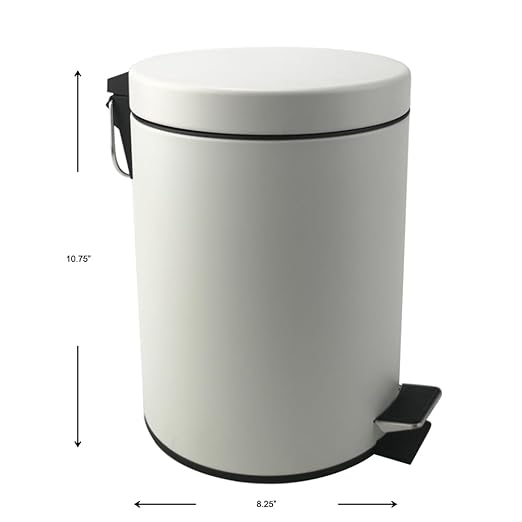 Stainless Steel Small Trash Can with Lid & Step Pedal - 5 Liters/1.3 Gallon Soft Close Waste Basket with Removeable Inner Bucket - Garbage Can for Bathroom, Bedroom, Kitchen & Office (White)