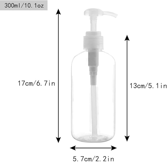 Pump Bottle Shampoo Pump Dispenser, Yebeauty Shampoo Bottles with Pump 10oz Clear Empty Plastic Empty Refillable Shower Bottle Dispenser 2 Pieces Containers with Travel Lock for Soap Cream Lotion Gel