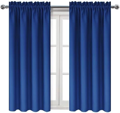 DWCN Blackout Curtains Room Darkening Thermal Insulated Bedroom Curtains Window Curtain Panels, 38 x 54 inches Long, Set of 2 Classic Blue Rod Pocket Drapes
