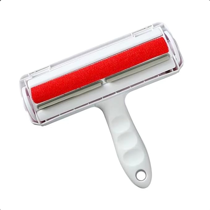 Reusable Pet Hair Remover & Lint Roller – Washable, Portable Tool for Dog & Cat Hair Removal on Clothes, Furniture, Carpet & Car – Effective Roller for Easy Fur & Lint Removal (Red)