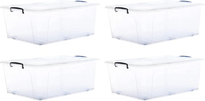 Superio Storage Bins with Lids, Clear Plastic Containers for Organizing, Stackable Totes, BPA Free, Odor Free, Organizer Boxes for Home, and Dorm (4 Pack, 32 Quart)