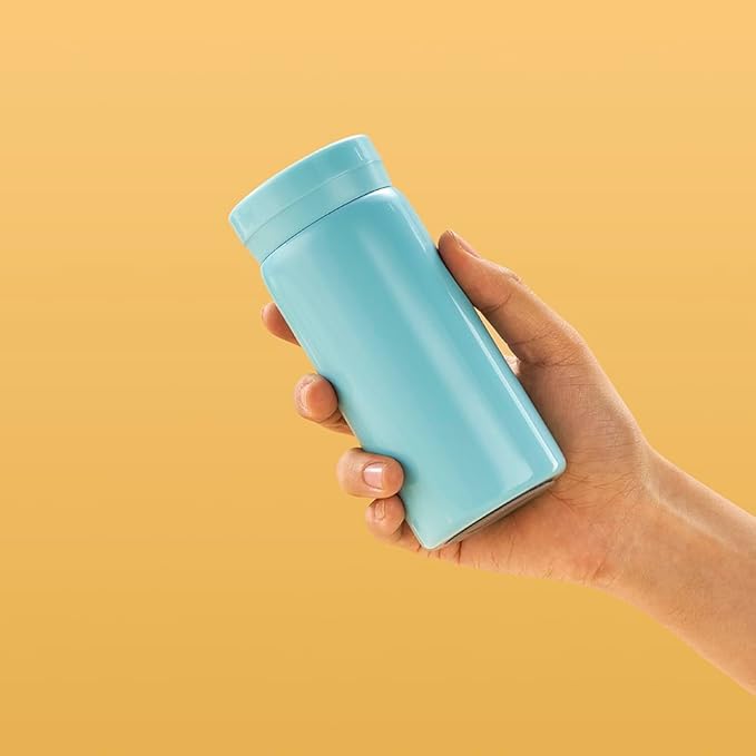 Mini Thermos Cute Water Bottle - 7 oz Tiny Insulated Vacuum 18/10 Stainless Steel Small Flask - Leak Proof & Spill Proof & Keeps Cold and Hot for Drink, Coffee, Tea - Light Blue