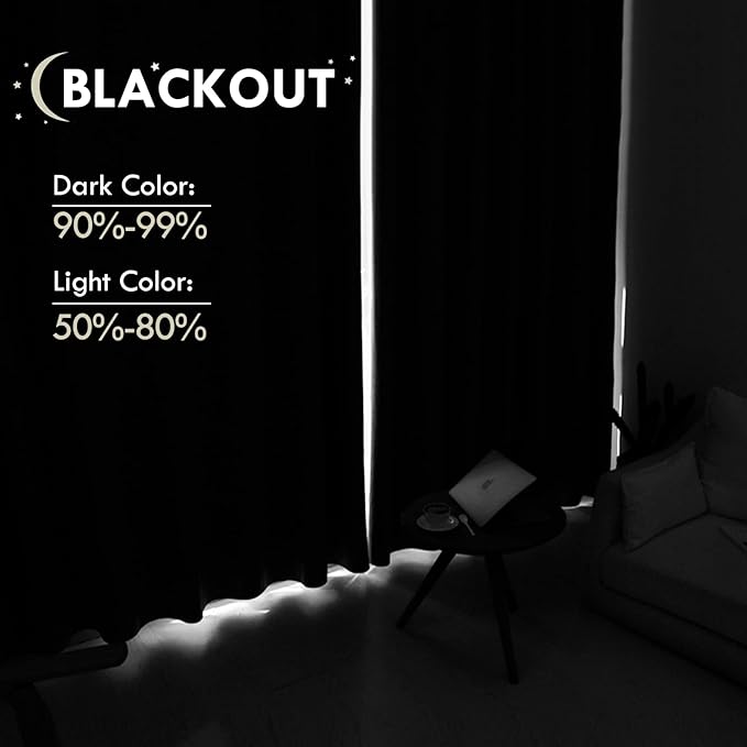 DWCN Blackout Curtains for Living Room Thermal Insulated, Energy Saving & Noise Reducing Bedroom Curtains, Camel, W 42x L 72 Inch, Set of 2 Rod Pocket Curtain Panels