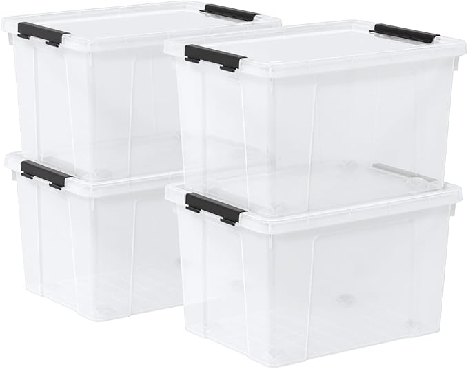 4 Pack 22 Quart Latch Box, Clear Home Organization Containers Bin with Lid, Buckle Up Storage Box Set