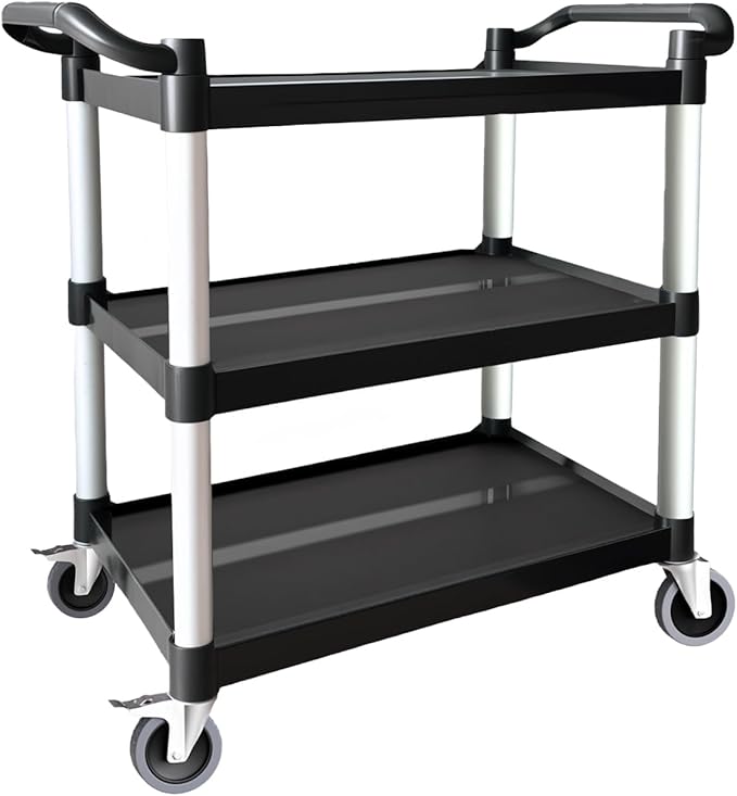 Plastic Utility Cart with Anti-Tangle Wheels, Solid Armrests, 350 Lbs Heavy Duty Capacity, 3-Tier Rolling Serving Cart for Home, Office, Restaurant, Warehouse.34.2" × 17" × 37"
